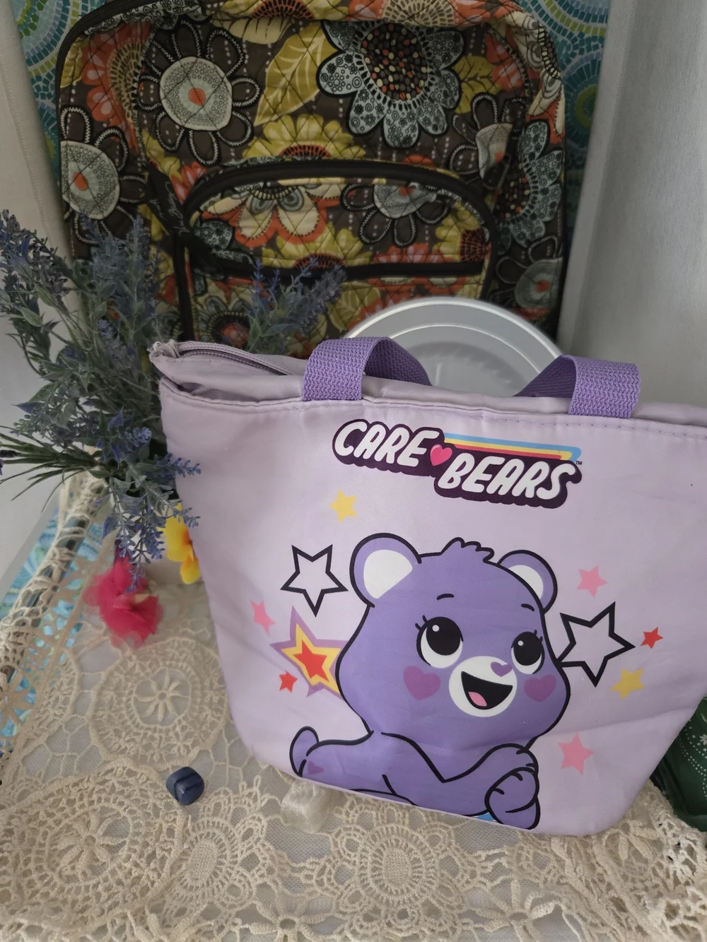4/$15 Care Bears Purple Kids Tote Bag - Cute School Lunch/Activity Bag